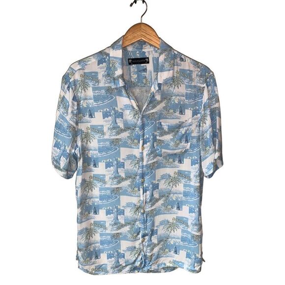 ALLSAINTS Men’s Tropical Hawaiian Sayonara Shirt In Aqua Blue - Picture 5 of 10